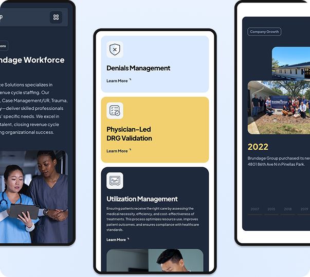 Mobile website design by Vista Technologies for Brundage Group. Medical web design work