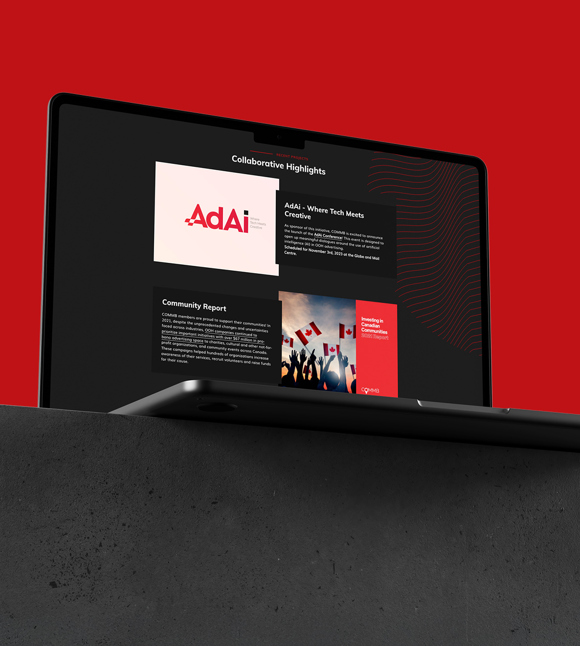 Vista Technologies web design project for the Canadian Out-of-Home Marketing Bureau showcasing AdAi and community highlights